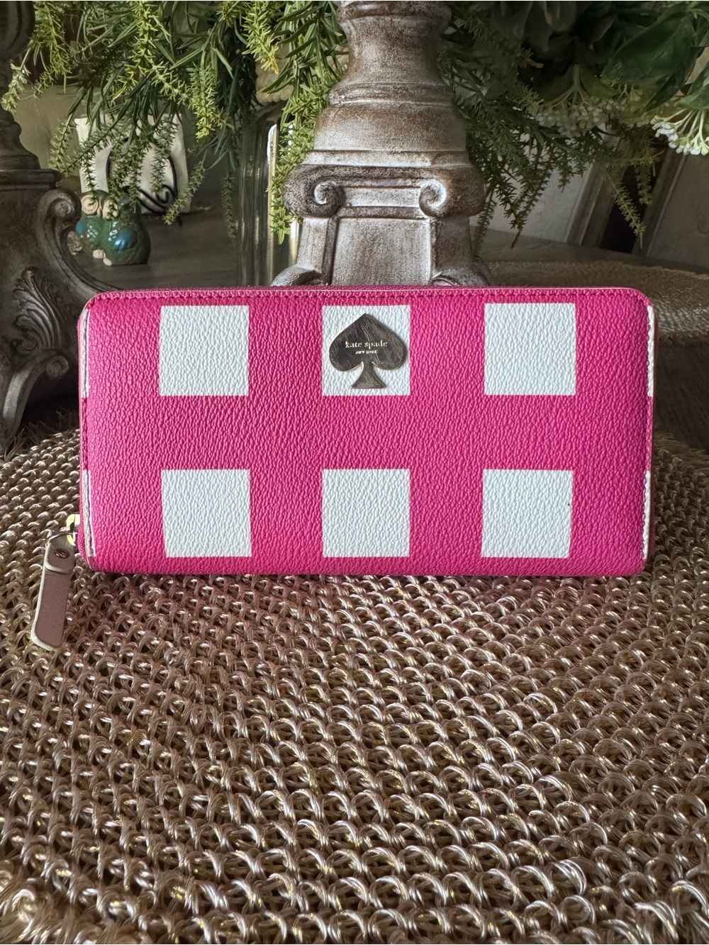 Kate Spade Pink & White Check Wallet UNIQUE & in Excellent Preloved Condition